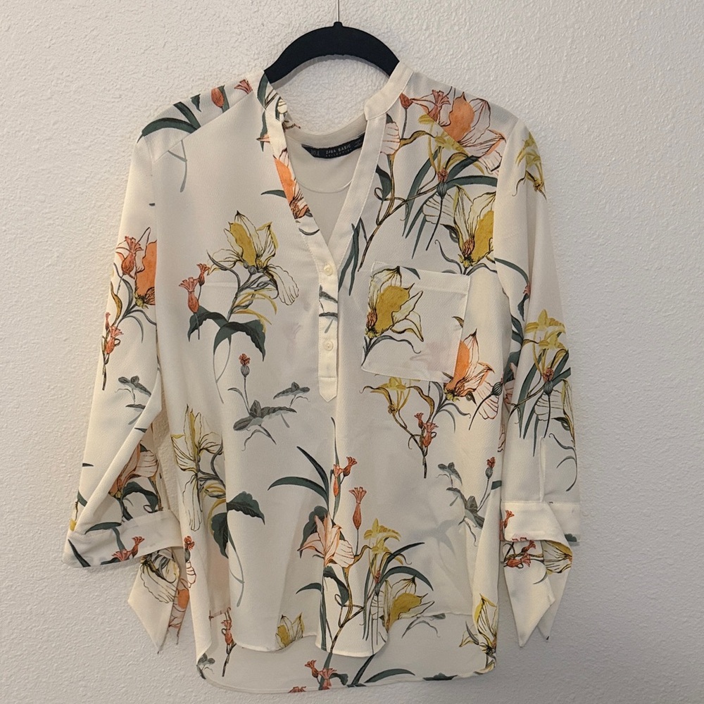 Zara Cream Floral Women’s Blouse